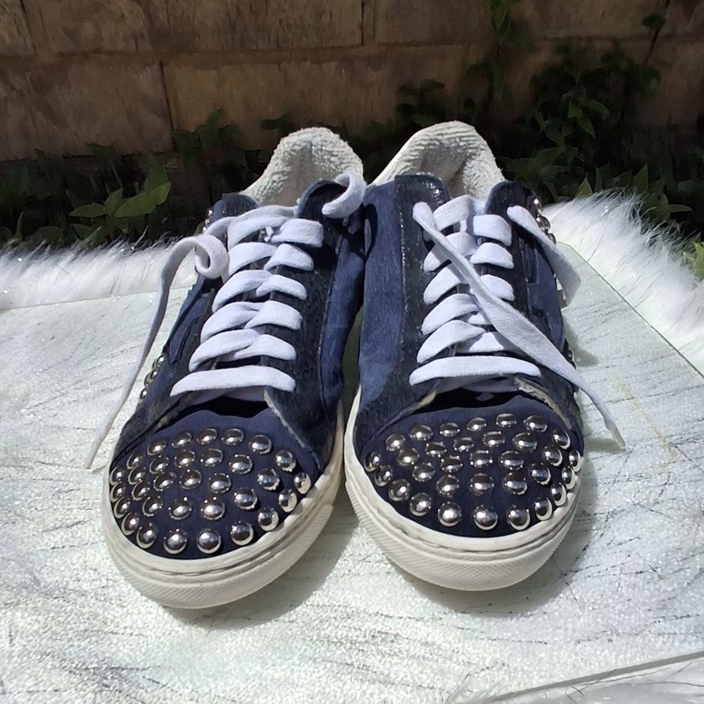 The Shoe Box Studs Side Star Suede Blue Lace-up Sneakers Italy Women Size 37/US7 - Picture 8 of 16